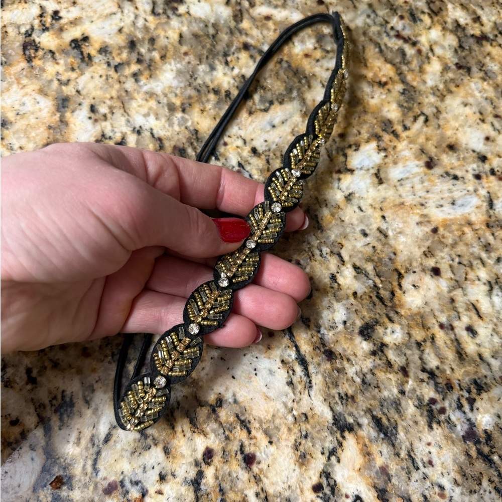 Elegant Black and Gold Beaded Headband